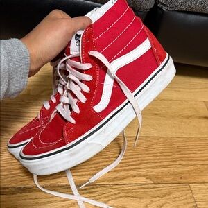 Vans Red and White High-Top Skate Shoes